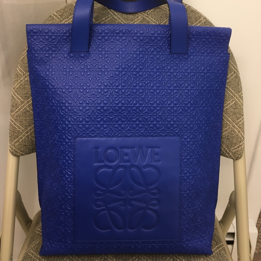 Loewe shopping tote cobalt blue logo embossed
